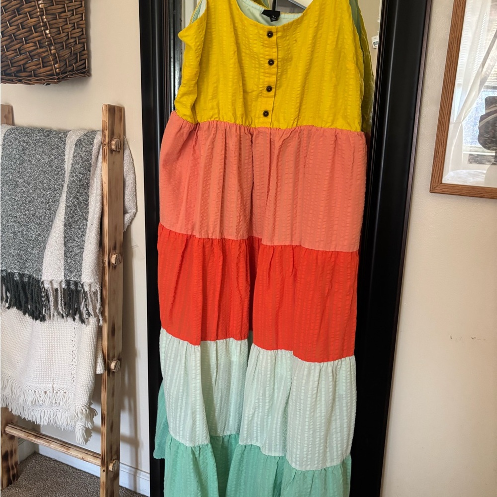torrid Yellow Button-Front Maxi Dress with Mint Trim